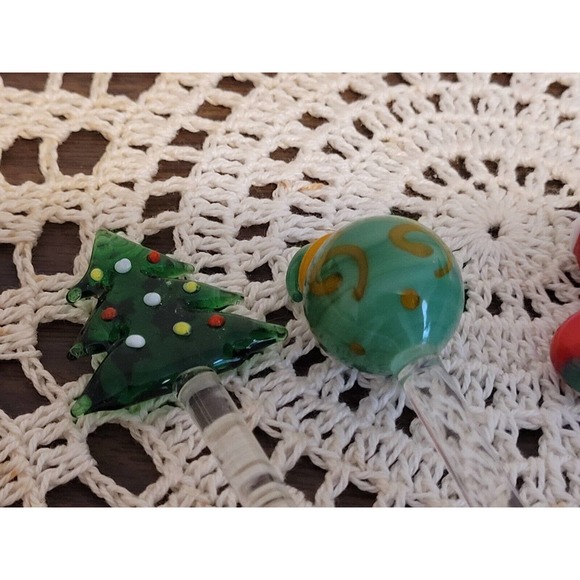 Christmas Swizzle Sticks Hand Blown Glass Stir Tree Ornament Stocking Package - Picture 2 of 5
